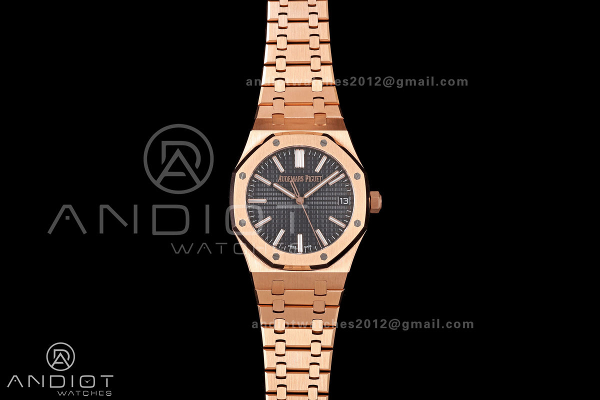 Royal Oak 41mm 15510 RG JF 1:1 Best Edition Black Dial on RG Bracelet SA4302 Super Clone